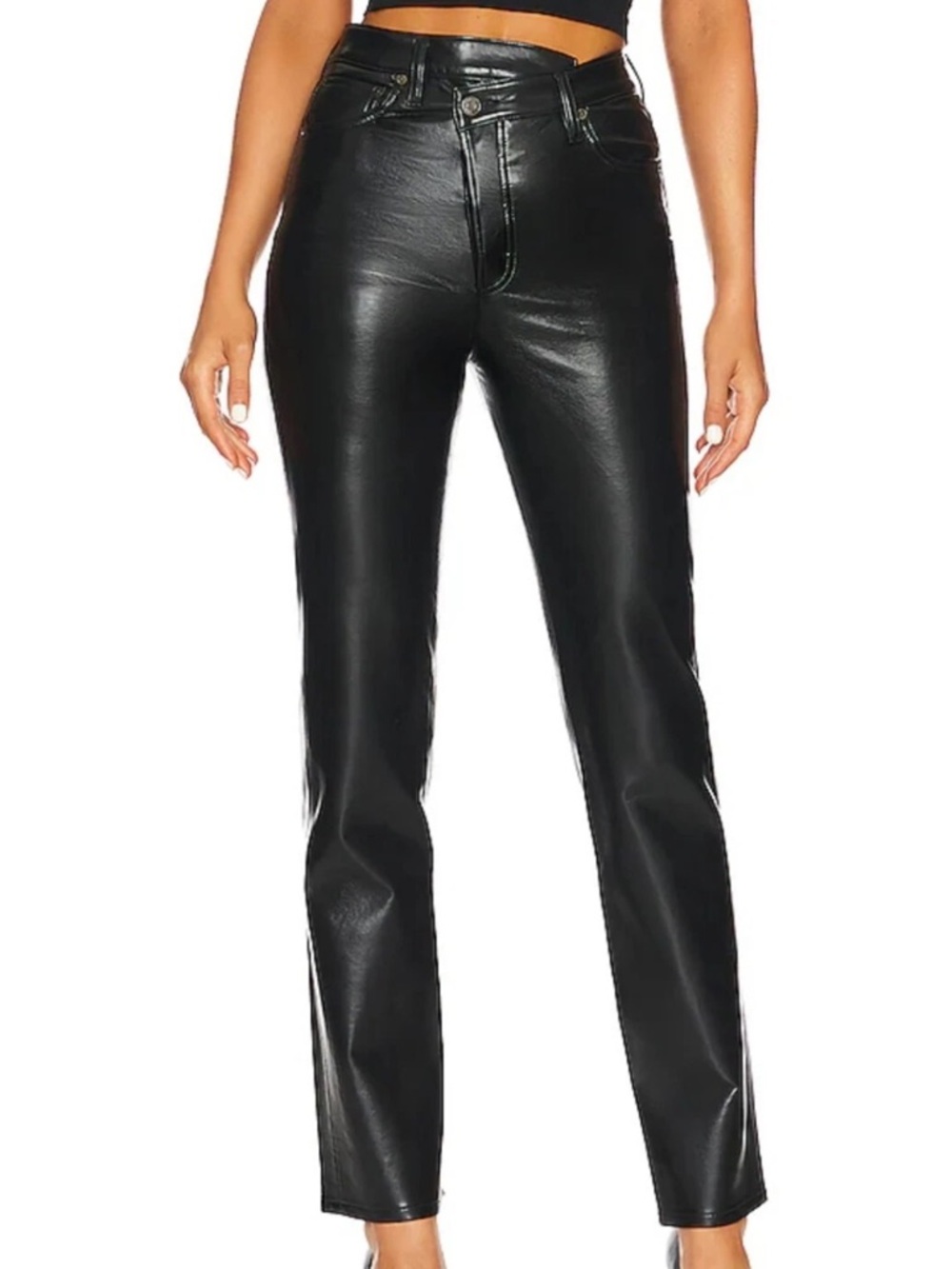 NWT AGOLDE Criss Cross Recycled Leather Pants Black Size 24 Retail $378.00